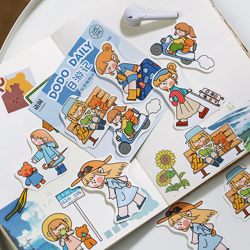 Salt cartoon cute girl character bean daily waterproof hand account sticker bag mobile phone Protective case decoration sticker
