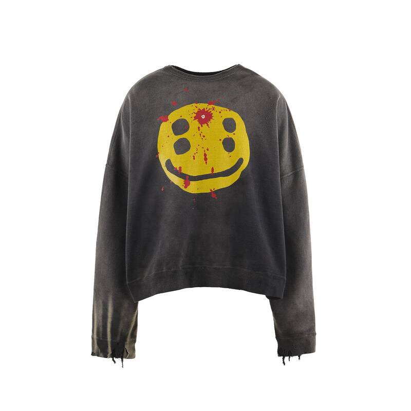 In Stock Saint Mxxxxxx X Cpfm Smile Cp_Crew Sweat Smiley Face Washed Distressed Hoodie