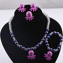 Purple imitation crystal beaded necklace girl cute cartoon dolphin girl bracelet ring ear clip baby accessories