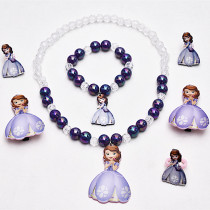 Frozen Little Princess Necklace Set Love Sophia Purple Blue Bracelet Ring Ear Clip Childrens Jewelry