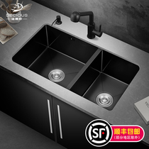 Black nano oversized stainless steel sink double slot built-in under-table basin Kitchen sink vegetable sink dish sink