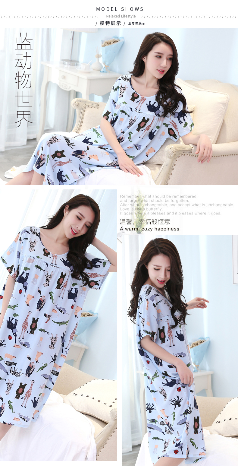 Yi với mùa hè bông lụa thanh niên đồ ngủ phụ nữ nhân tạo bông mẹ nightdress bông và chất béo cộng với kích thước lớn nhà quần áo mỏng