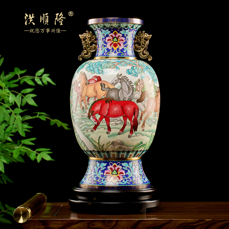 Golden Horse Eight Steeds Copper Vase Dai Jialin Cloisonné Home Decoration Ornament Zodiac Business Craft Gift Golden Horse Eight Steeds Copper Vase Dai Jialin Cloisonné Home Decoration Ornament Zodiac Business Craft Gift