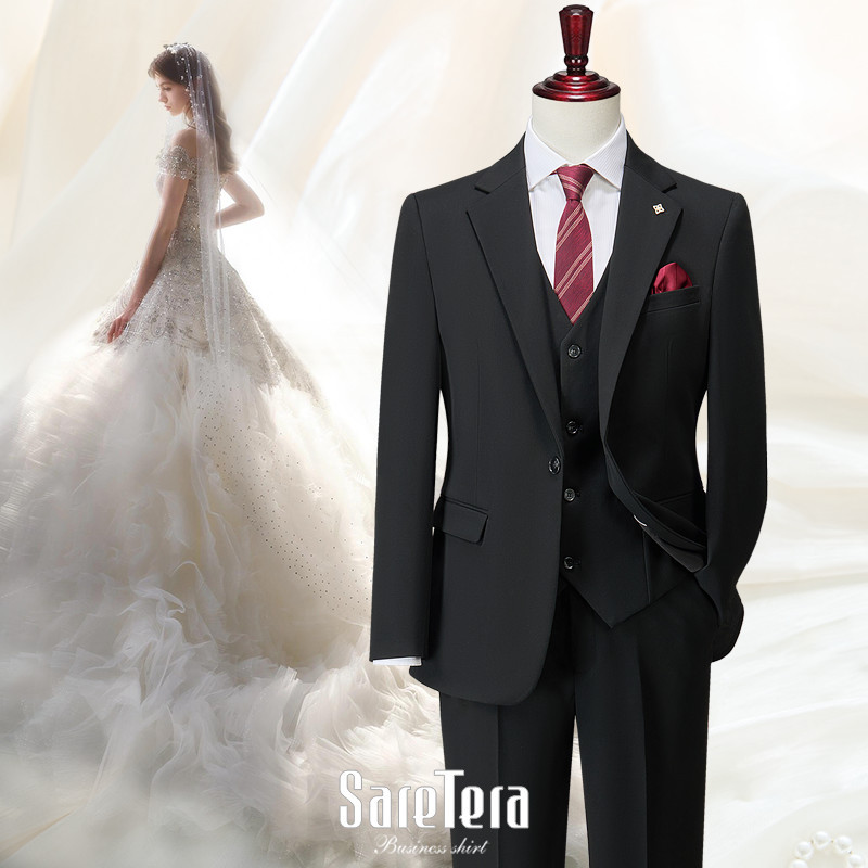 Saretera Groom Suit Men's Formal Wear Wedding Dress Korean Style Slim Business Casual Black Suit