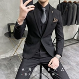 Комплект, трендовое свадебное платье для отдыха, черный костюм, облегающий крой, 3 предмета, в корейском стиле, большой размер