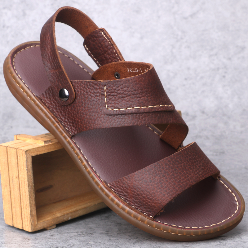 Men's sandals 2022 Summer Leather Non-slip Soft Bottom Beach Men Casual Breathable Bull Fascia Bottom Flat Sandals Dual-use