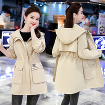 Autumn windbreaker womens long little man 2021 New Korean loose casual fashion jacket spring and autumn tooling