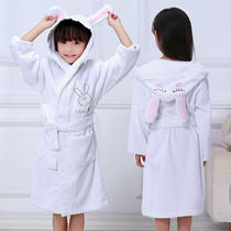 Childrens bathrobe pure cotton male and female childrens cartoon hooded nightgown Spring and autumn and winter thickened towel material Baby cotton bathrobe