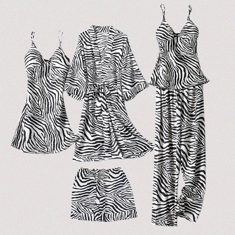 VIRRI CIAGA ~ unruly little wild horse real silk pyjamas women's summer thin sexy net red zebra dress home dress