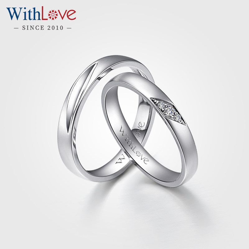 WithLove 18K Gold 3 Points Diamond Wedding Ring Simple Couple Rings Love Story
