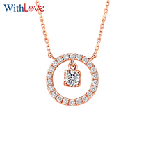 WithLove Rose 18K Gold Group Diamond Round Pendant Platinum Chain Necklace Gift to Girlfriend