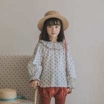 Olinali original KOKKA organic cotton geometric print light retro embroidery Lotus neck long sleeve shirt