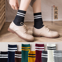 Socks Children Korean version College Wind Stripes Sox Sox South Korea Spring and Autumn 100 Lap Slim student Sox stockings socks cotton socks