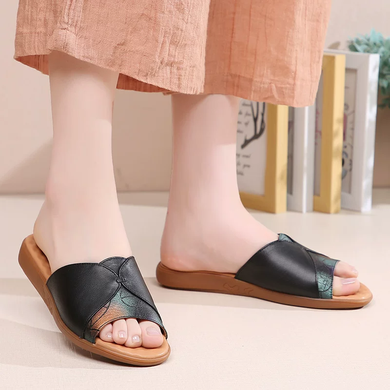 Нескользящие тапочки, коллекция 2021 года, soft sole, плюс size, натуральная кожа