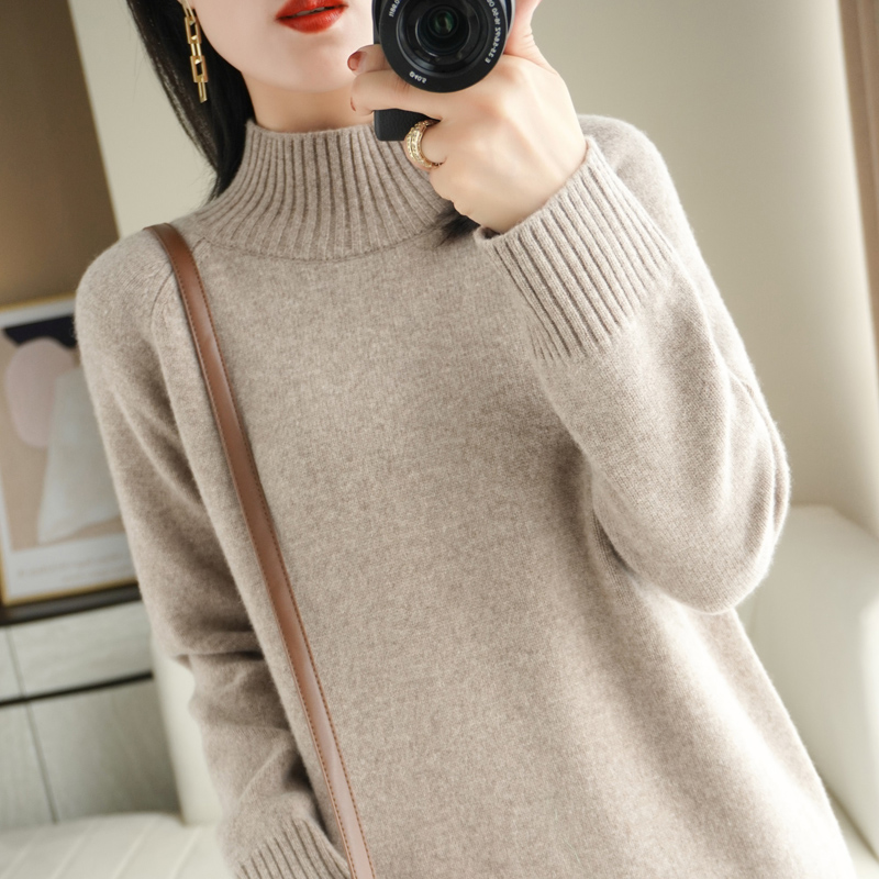 Over Knee Sweater Dress Long Version Autumn Winter Semi-High Collar Knit Foreign Dress Female Hitch Cashmere Sweaters Undershirt Loose