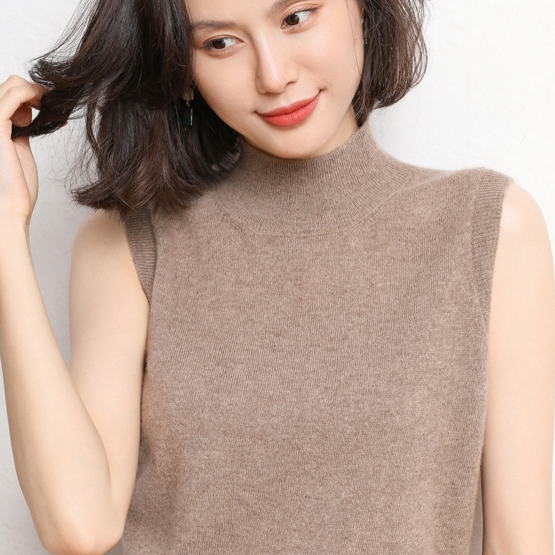 Semi-high collar non-cashmere vest female inner lap sweaters shorts covered with sleeveless knitted undershirt with blouses outside