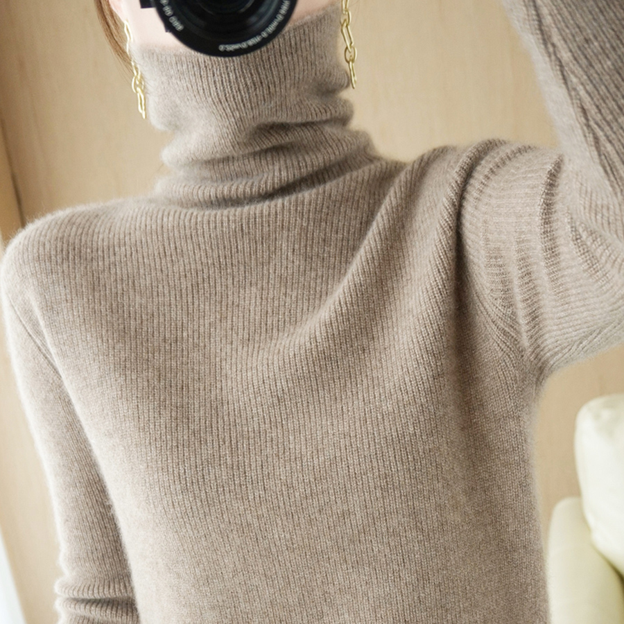 Wool Knit Women's Autumn and Winter New Pile High Neck base shirt Non Cashmere Sweater Long Sleeve Interior Slim Top