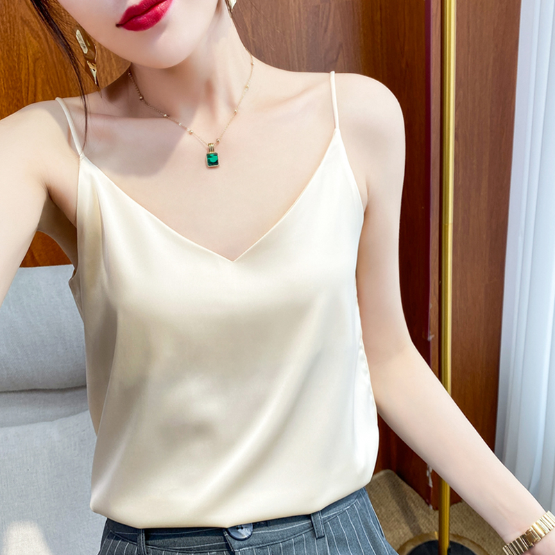 Real silk harness vest female inner hitch bottom matching suit satin silk satin face V collar spring and summer new outwear jacket