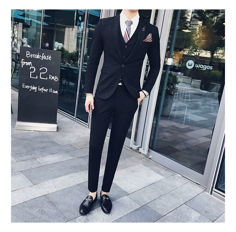 Kinh doanh bình thường phù hợp với nam giới ba mảnh chuyên nghiệp dụng cụ Hàn Quốc Slim màu rắn phù hợp với chú rể váy cưới