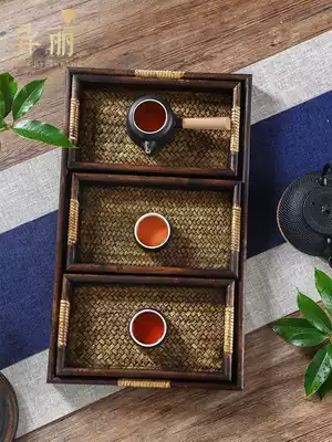 Thailand imported wooden bamboo woven rattan woven tray Retro Thai bamboo woven seven-piece set of dried fruit decorative fruit tray Tea tray
