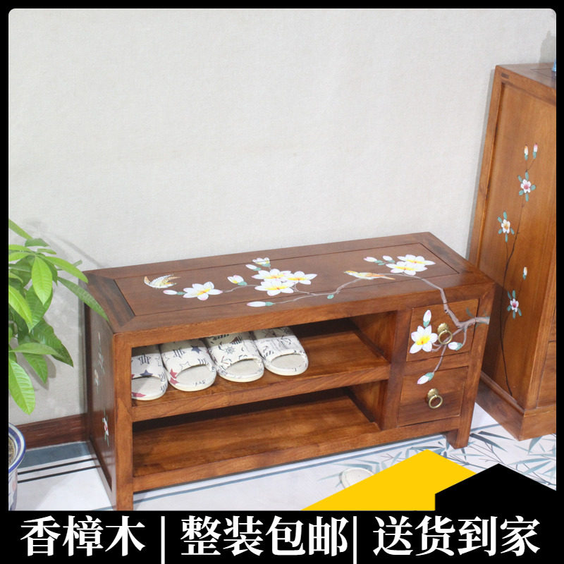 New Chinese-style solid wood shoe changing stool modern hallway painted storage shoe rack storage shoe cabinet test shoe stool can sit and wear shoe stool