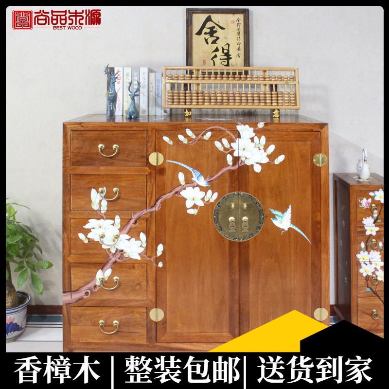 New Chinese Solid Wood Locker Double-door Cambridge Painting Children's Collection Cabinet Modern Simple Household Bedroom Wardrobe