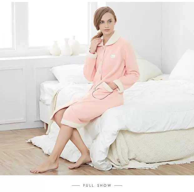 Qirui Homewear 2020 mùa thu và mùa đông mới phụ nữ cừu cashmere dày và nhung áo ngủ dài đồ ngủ QH89044 - Bên ngoài ăn mặc