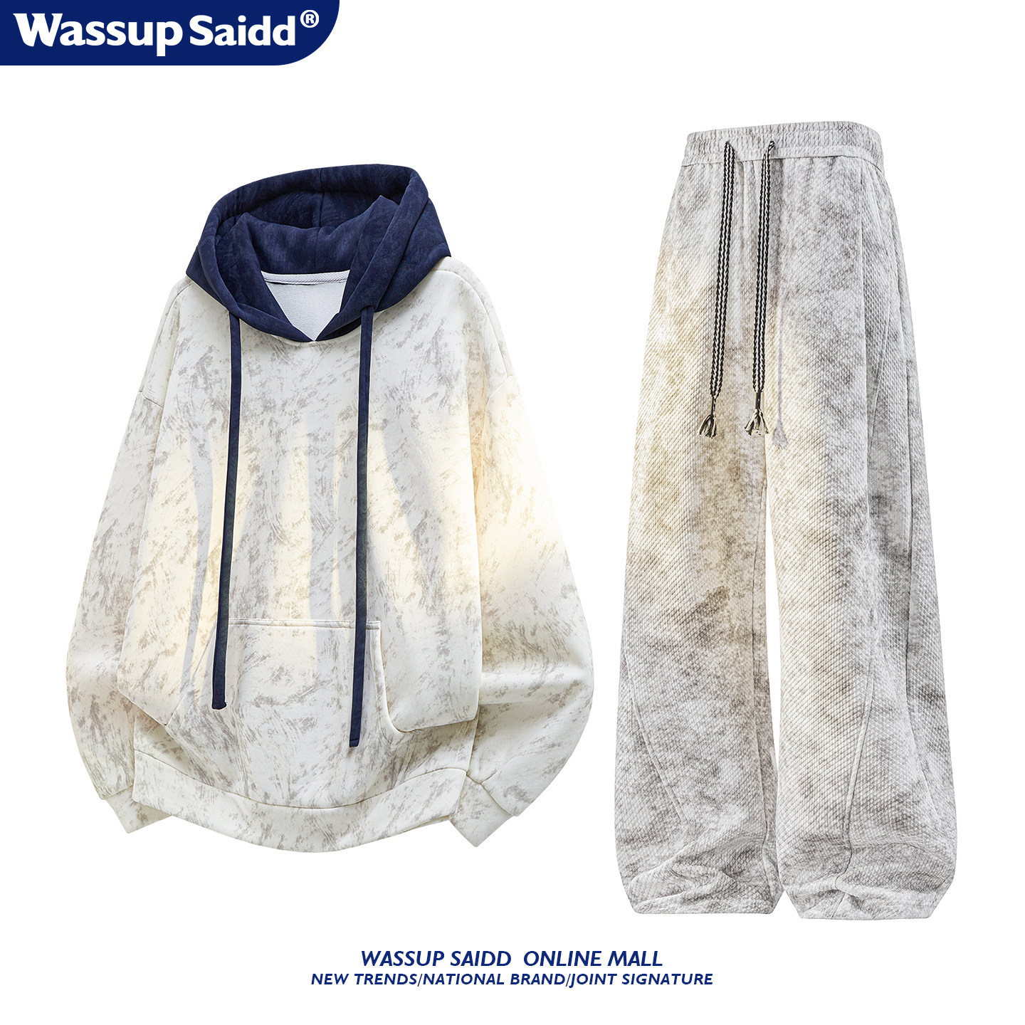 Бархатный костюм WASSUP SAIDD plus, осенне-зимний свитер с капюшоном и длинными рукавами, повседневные брюки в американском стиле для мужчин и женщин, подростков