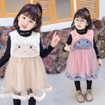 Girls Princess Dress 2021 New style childrens skirts Autumn and Winter plus velvet dress childrens fashionable winter