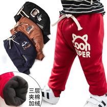 Boys pants winter plus velvet thickened 2021 new boys wear girls Baby pants autumn and winter