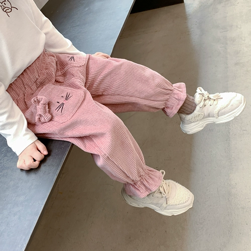 Вельветовые флисовые детские штаны для девочек, коллекция 2021, осенние