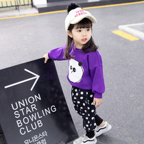 Girls dress plus velvet suit autumn and winter girl baby early autumn dress childrens sports two-piece foreign style Net red Han Fan