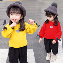Girls plus velvet jacket autumn and winter womens baby Autumn clothing one-piece Baby Baby Baby velvet sweater long sleeve T-shirt