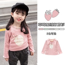 Baby girl plus velvet base shirt in autumn and winter New Girls long sleeve T-shirt children foreign-style children warm coat
