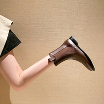 Small fragrant style booties womens 2020 new winter plus velvet flat leather thick heel brown British style Chelsea boots