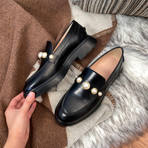 (cousin FAN)pearl loafers 2021 new one-pedal thick-soled leather British style small leather shoes women