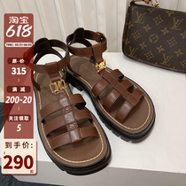 Retro Roman sandals women Summer 2022 New woven shoes flat bottom pine pastry hollowed-out heightening thick bottom pig cage shoes