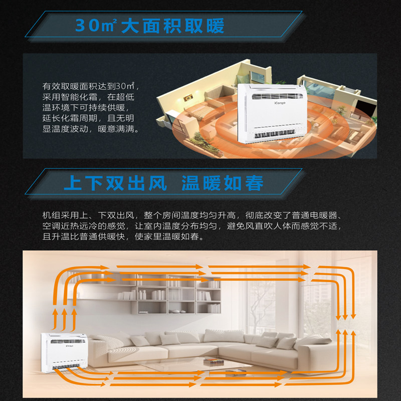 Chigo Air Energy Heating and Cooling Air Conditioner for Home Use, Air Source Heating Fan, Wall-Mounted Heat Pump Heating Unit