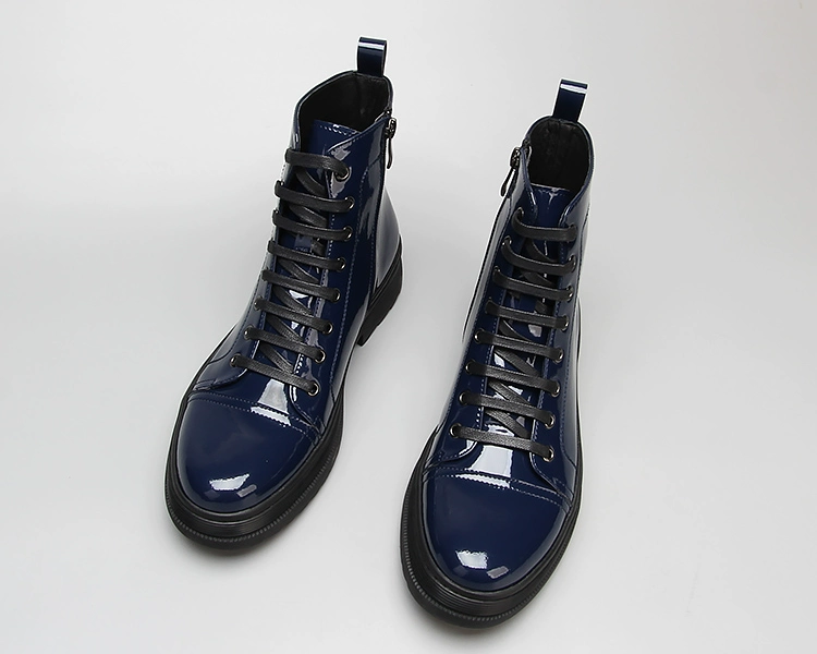 Mùa đông Hàn Quốc giày cao cổ nam Hàn Quốc Patent Leather Martin boots nam da giày đi giày cao cổ thoáng khí xu hướng giản dị giày da sáng - Swiss Army Knife