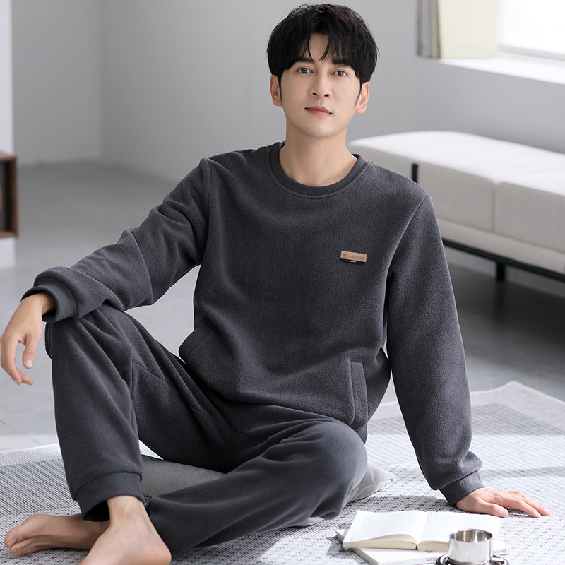 Men's Winter Pajamas, Thickened Coral Fleece, Men's Autumn and Winter Flannel, Suitable for Young People, Can Be Worn Outside, Winter Loungewear
