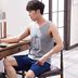 Bộ đồ ngủ mens mens mùa hè bông vest quần short hai mảnh bộ mùa hè mỏng mens thường không tay mặc nhà. 