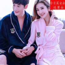 Couple nightgown womens 2022 new winter pajamas Korean version cute coral fleece bath foam flannel autumn and winter models