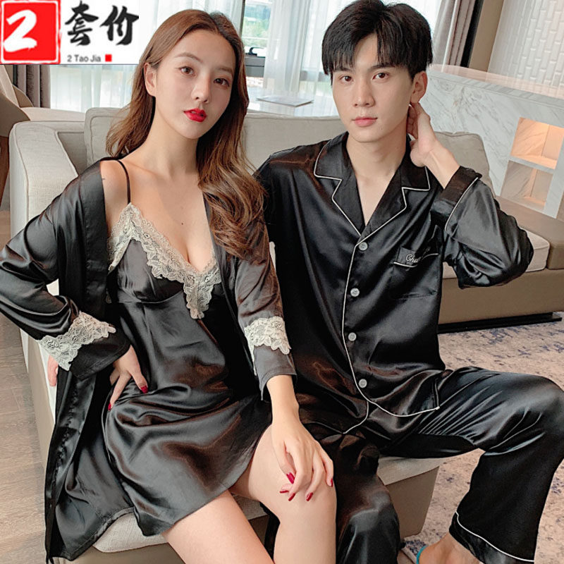 Couple sleepwear spring autumn style 2022 new net red summer harnesses sexy ice silk thin style Cute Suit Tide