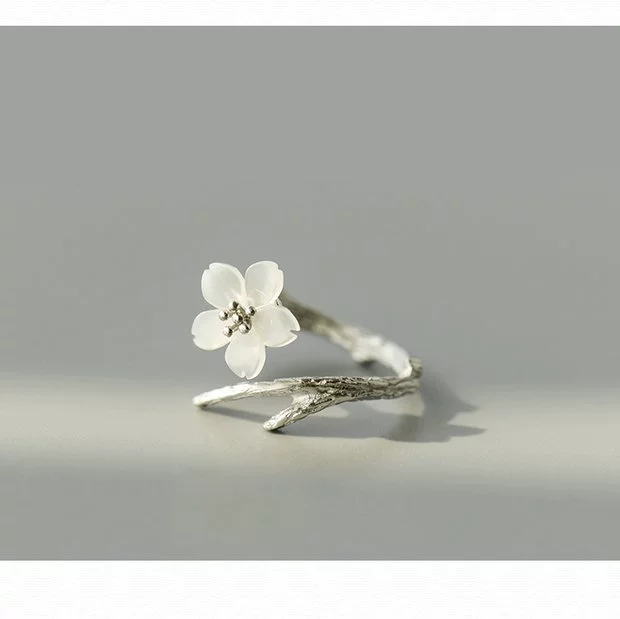 Hoa Bud Original Sakura Ring Nữ S925 Sterling Silver Chỉ số cá tính Ngón tay Học sinh Mở Nhẫn đuôi hợp thời trang đơn giản của Nhật Bản và Hàn Quốc nhẫn vàng 18k nam
