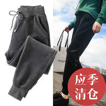 Large size fat mm sweatpants womens autumn and winter loose bunches golden velvet Padded cashmere sweatpants Haren pants