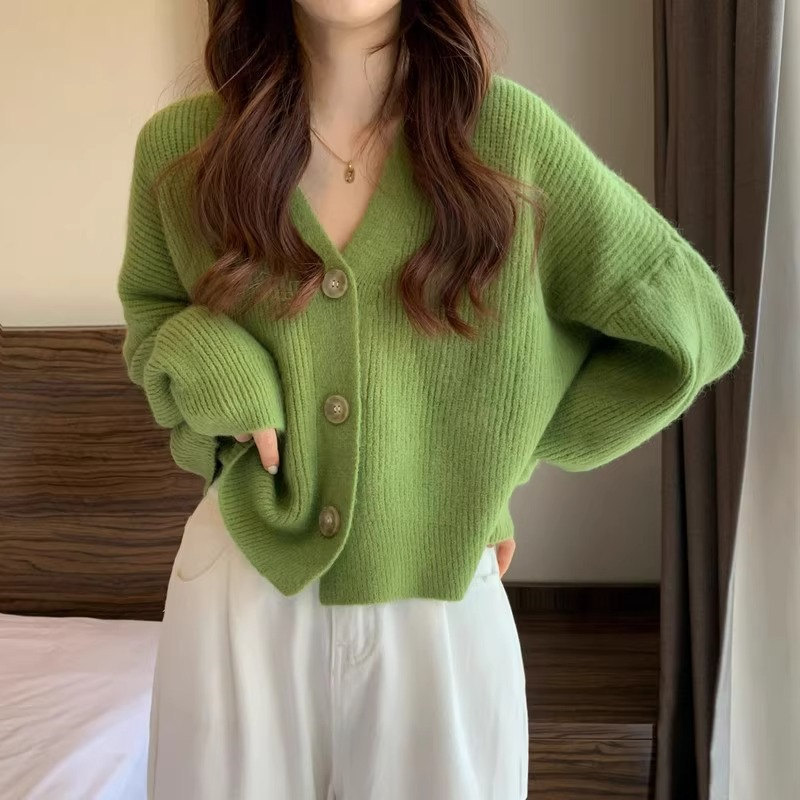 French Knitted Cardigan for Women 2025 Spring & Fall New Style Retro Soft and Lazy Style Sweater V-Neck Long-Sleeved Top Jacket