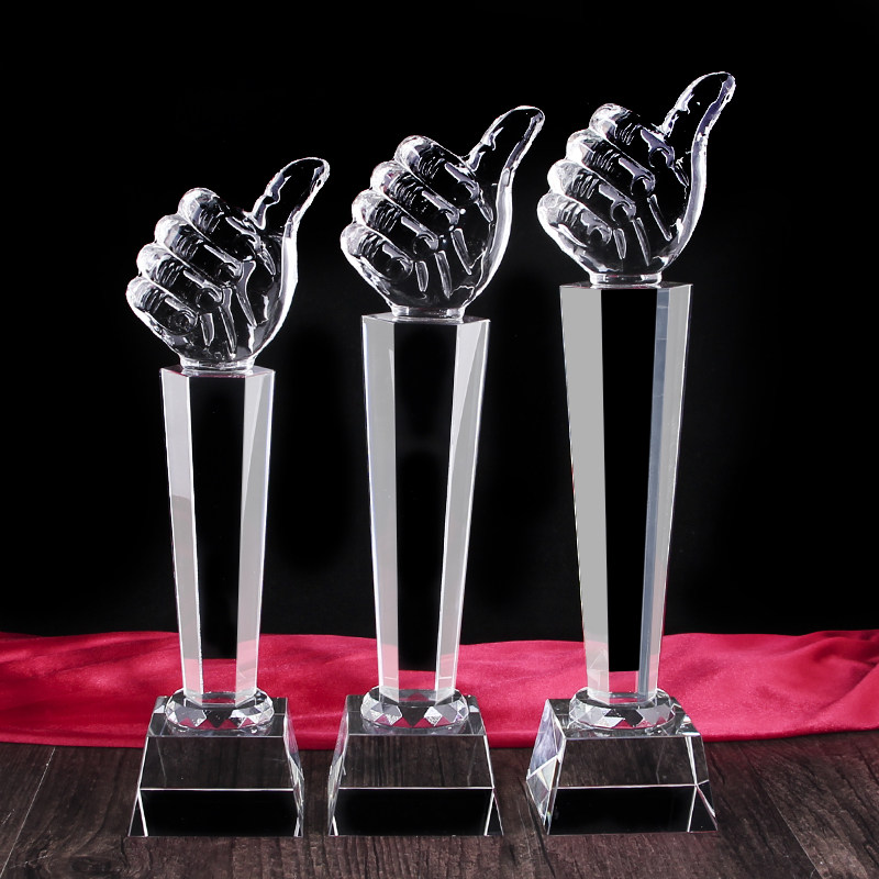 Thumb crystal trophy annual outstanding employee trophy custom children's creative glass trophy free lettering