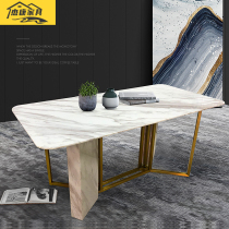 Rear Modern Dining Table Natural Marble Table Fashion Nordic Long Table Brass Stainless Steel Dining Hall Strip Side Table