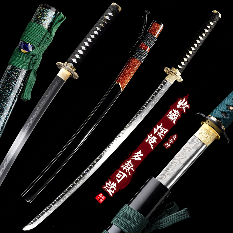 Longquan Samurai Blade, Traditional Soil-Coated Firing, Hundred-Fold Steel, Japanese-Style Katana, Handcrafted with Copper Fittings, Martial Arts Knife for Collection, Unsharpened