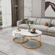 Light Lavish Rockboard Tea Table Combination Brief Modern Small Family Type Round Tea Table Table Nordic Home Living Room Small Tea Table